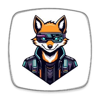 Cyber Fox Neon Tech Wild - Viereckiger Kühlschrankmagnet - Weiß - Vorne