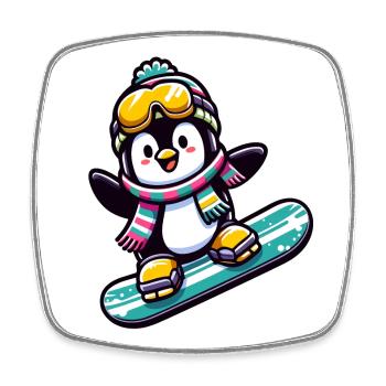 Star du snowboard : le pingouin glissant - Magnet carré - blanc - Devant