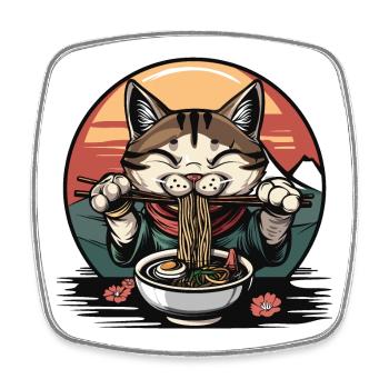 Funny Cat Ramen Noodles Japan Cat Vintage - Square fridge magnet - white - Front