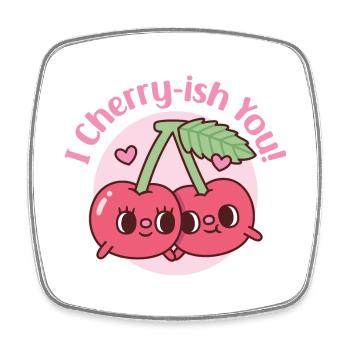 Cerises mignonnes, je te chéris, jeu de mots pour la Saint-Valentin - Magnet carré - blanc - Devant