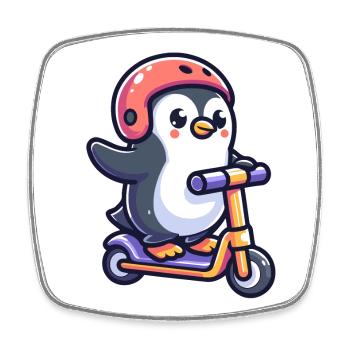 Pinguin unterwegs: Der scooting Sweetie - Viereckiger Kühlschrankmagnet - Weiß - Vorne