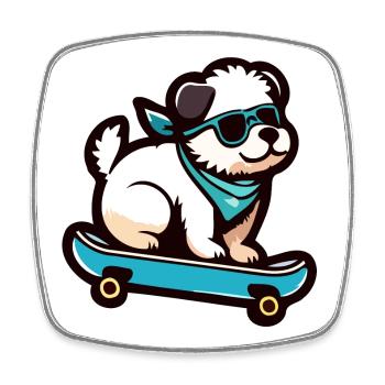 Pup on Wheels: The Skateboarding Canine - Square fridge magnet - white - Front
