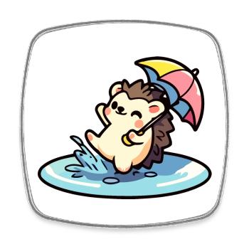 Hedgehog Puddle Party: The Rainy Day Reveler - Square fridge magnet - white - Front