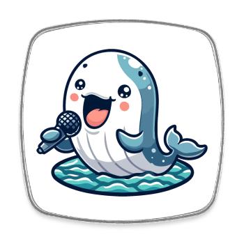 Melody Whale: Der aquatische Crooner - Viereckiger Kühlschrankmagnet - Weiß - Vorne