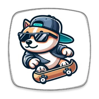 Corgi Boarder: The Skating Sidekick - Square fridge magnet - white - Front