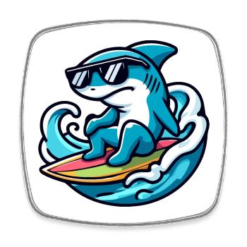Shark Wave Rider: The Surfing Sensation - Square fridge magnet - white - Front