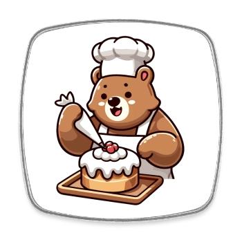 Baker Bear : Le charmeur de gâteaux - Magnet carré - blanc - Devant