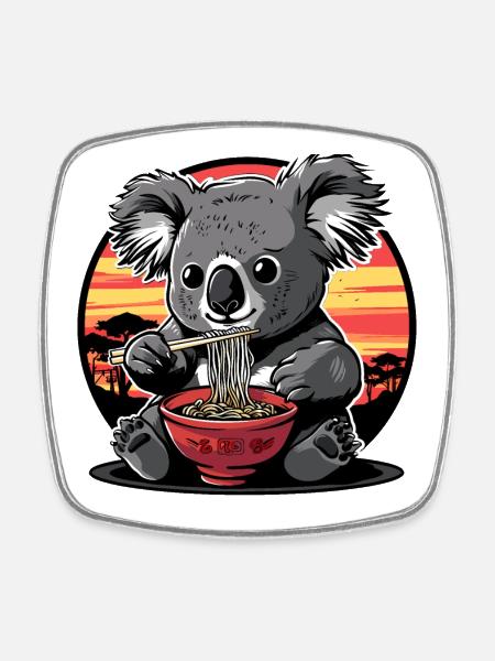 Drôle Koala Ours Ramen Nouilles Koala Ours Koala Koala - Magnet carré - blanc