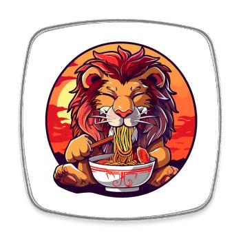 Funny Lion Ramen Noodles Japan Animal Lion - Square fridge magnet - white - Front