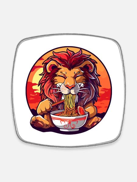 Drôle Lion Ramen Nouilles Japon Animal Lion - Magnet carré - blanc