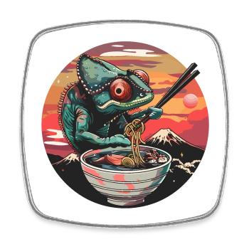 Drôle Caméléon Ramen Nouilles Japon Animal Vintage - Magnet carré - blanc - Devant