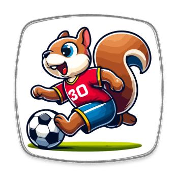 Scamper Striker: Das Fußball-Eichhörnchen - Viereckiger Kühlschrankmagnet - Weiß - Vorne