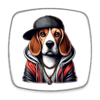 Beagle Gangsta Hund Cappy Geschenk - Viereckiger Kühlschrankmagnet - Weiß - Vorne
