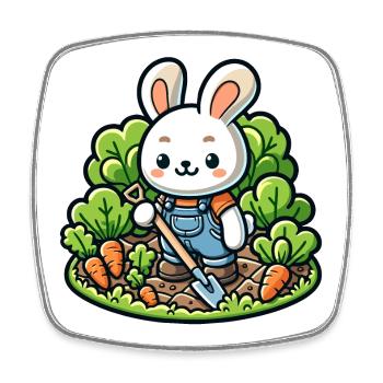 Erntetrichter: Der Gartenhase - Viereckiger Kühlschrankmagnet - Weiß - Vorne