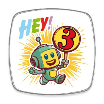 Three Year Old Little Robot Hello I'm 3 - Square fridge magnet - white - Front