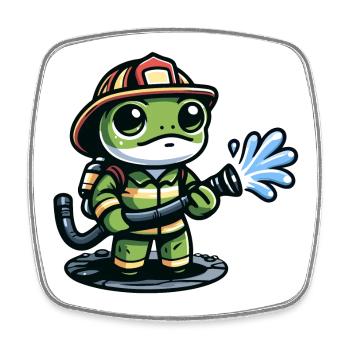 Feuerwehrmann Ribbit: Der tapfere Teichverteidiger - Viereckiger Kühlschrankmagnet - Weiß - Vorne