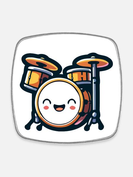Rhythmic Rumble: The Drum Set Delight - Square fridge magnet - white