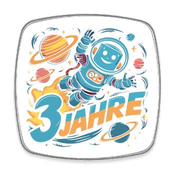 3 Jahre Kleiner Roboter als Astronaut im Weltraum - Viereckiger Kühlschrankmagnet - Weiß - Vorne