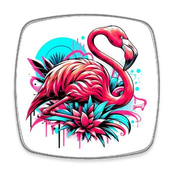 Flamant - Magnet carré - blanc - Devant