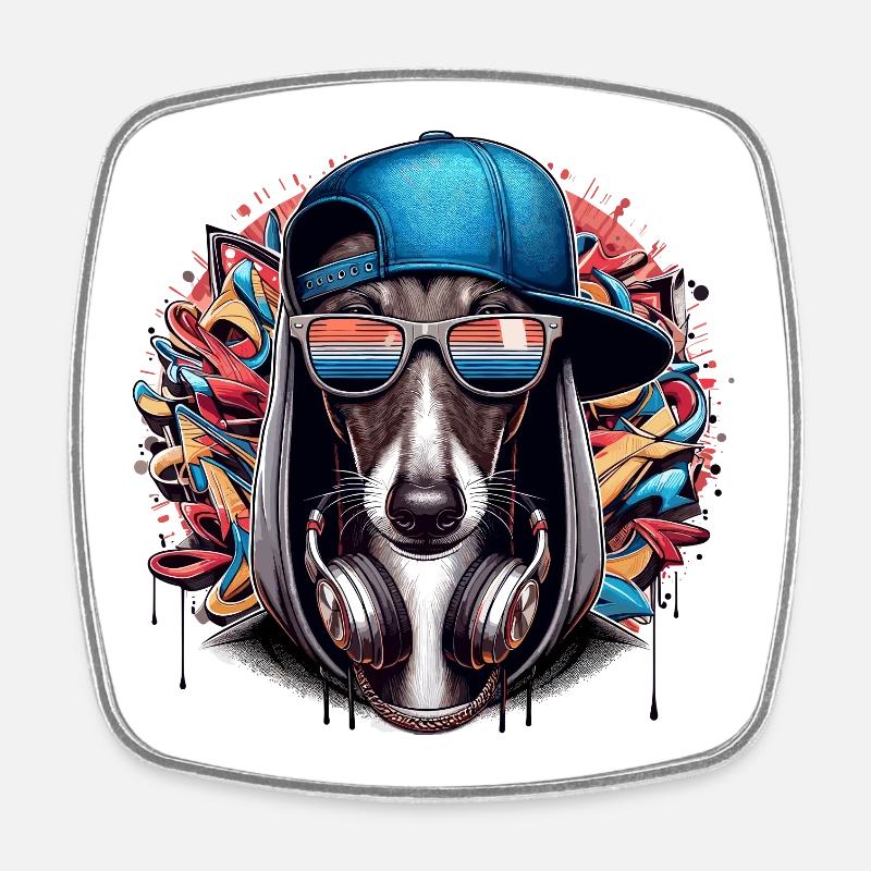 Cadeau de graffiti de chien Greyhound Gangsta - Magnet carré - blanc