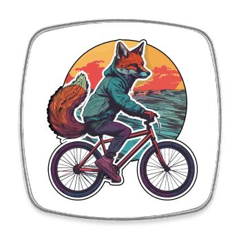 Renard Vélo Vélo Vélo Animal Renards - Magnet carré - blanc - Devant