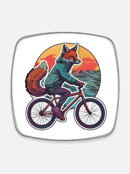 Renard Vélo Vélo Vélo Animal Renards - Magnet carré - blanc