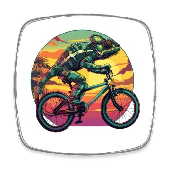 Chameleon Bicycle Cyclist Reptile Animal - Square fridge magnet - white - Front