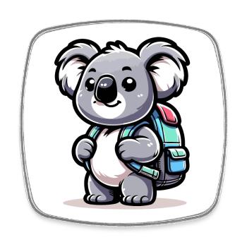 Backpacker-Koala: Der Globetrotter-Kumpel - Viereckiger Kühlschrankmagnet - Weiß - Vorne