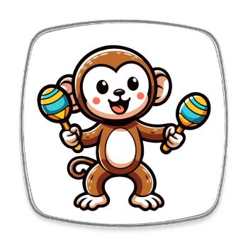 Maraca Monkey: Der musikalische Primat - Viereckiger Kühlschrankmagnet - Weiß - Vorne