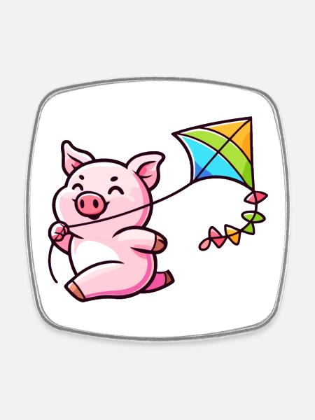 Breezy Piglet's Kite Adventure - Square fridge magnet - white
