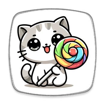 Moustaches sucrées : le chat de bonbon - Magnet carré - blanc - Devant
