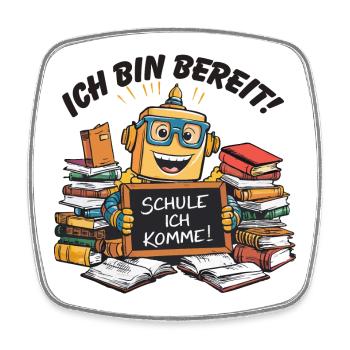 Einschulung erster Schultag kleiner Roboter - Viereckiger Kühlschrankmagnet - Weiß - Vorne
