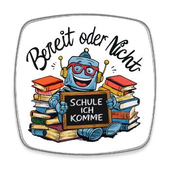 Einschulung erster Schultag kleiner Roboter - Viereckiger Kühlschrankmagnet - Weiß - Vorne