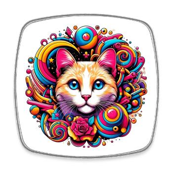 Chat - Magnet carré - blanc - Devant