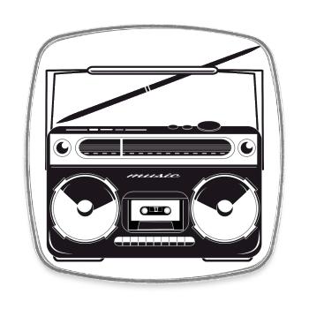 Kassetten Recorder im 80er Stencil Look - Viereckiger Kühlschrankmagnet - Weiß - Vorne