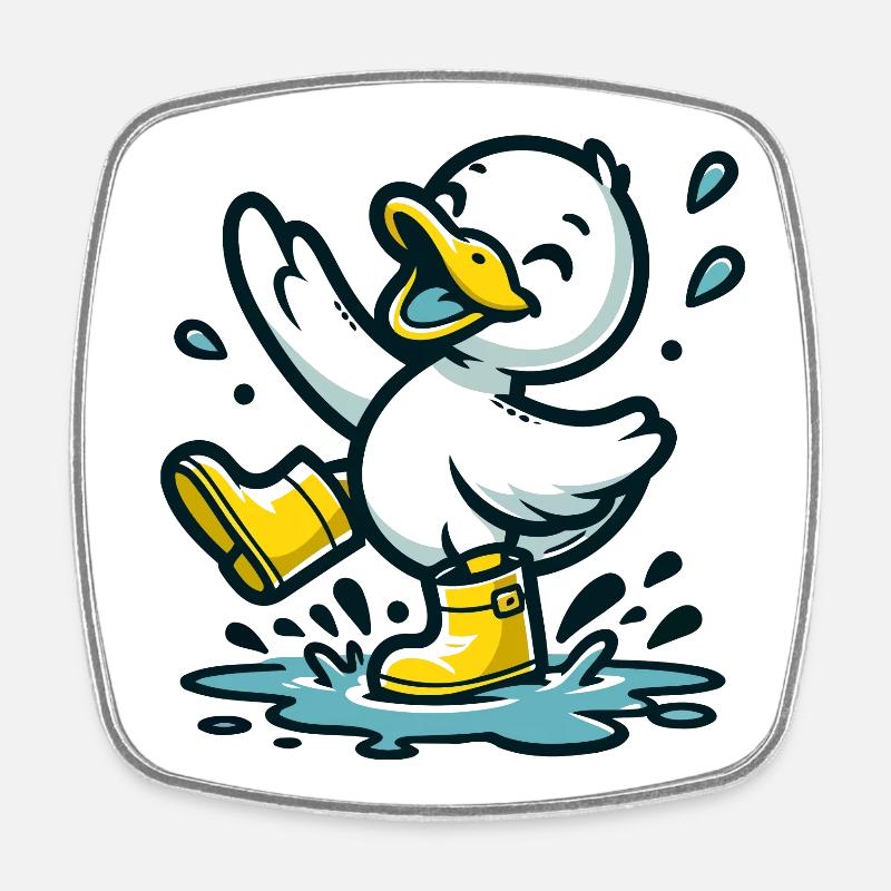 Splashy Quacker: The Puddle-Hopping Duck - Square fridge magnet - white