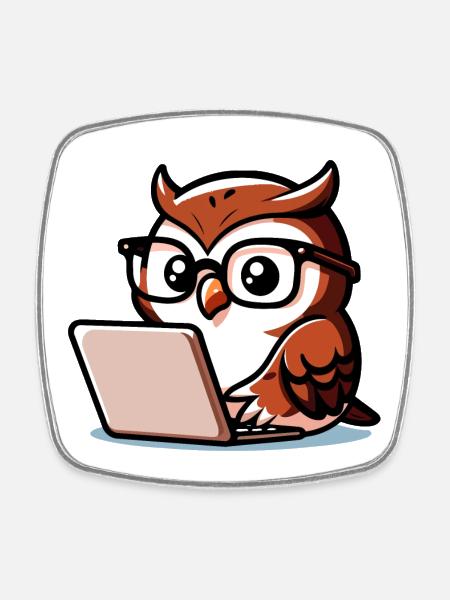 Wise Web Owl: The Knowledge Navigator - Square fridge magnet - white
