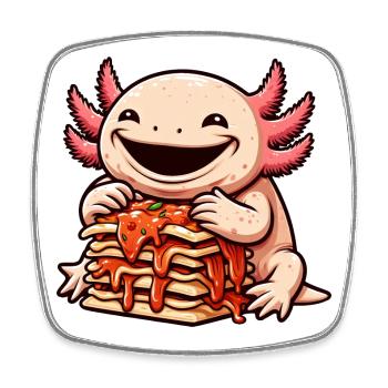 Axolotl genießt Lasagne Comic - Viereckiger Kühlschrankmagnet - Weiß - Vorne