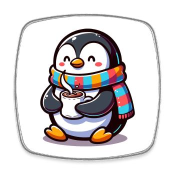 Charmanter Pinguin mit buntem Schal - Viereckiger Kühlschrankmagnet - Weiß - Vorne