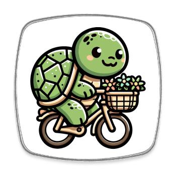 Cute Turtle Bicycle Design - Square fridge magnet - white - Front