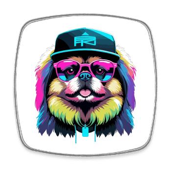 Pekingese Cyber Gangster Löwenhund Hund Geschenk - Viereckiger Kühlschrankmagnet - Weiß - Vorne