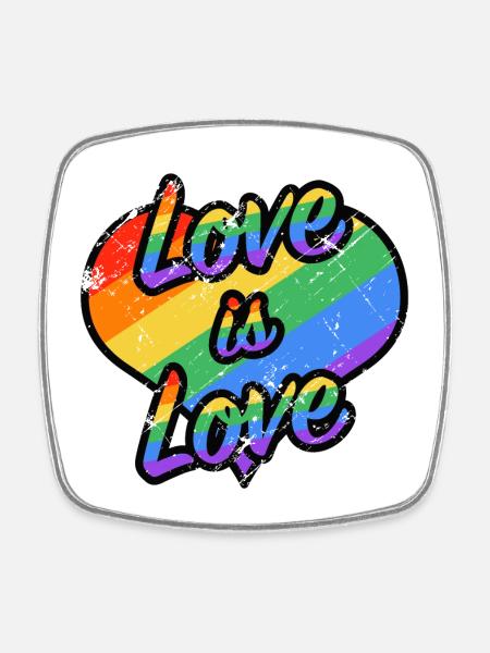Regenbogenherz: Liebe ist Liebe - Viereckiger Kühlschrankmagnet - Weiß