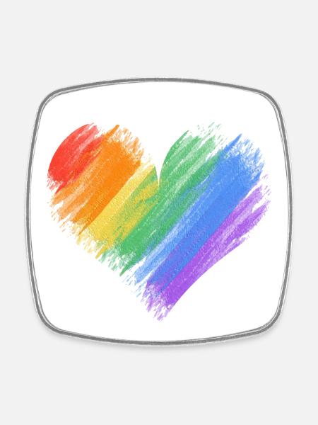 Regenbogenherz Pinselstrich - Viereckiger Kühlschrankmagnet - Weiß