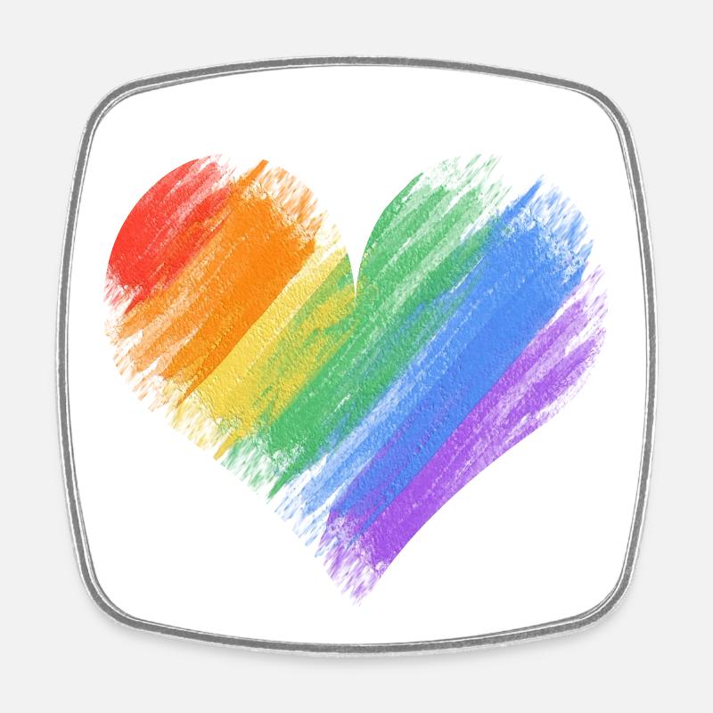 Regenbogenherz Pinselstrich - Viereckiger Kühlschrankmagnet - Weiß