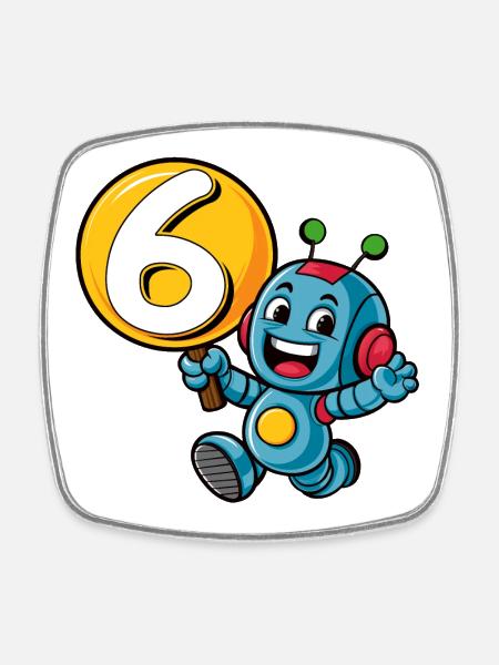 Endlich 6 Jahre sechs sechster Geburtstag Roboter - Viereckiger Kühlschrankmagnet - Weiß