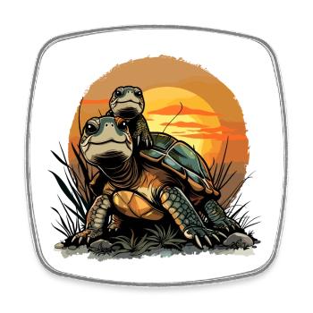 dad turtle son father tortoise - Square fridge magnet - white - Front