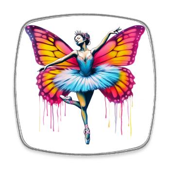 Ballerina mit Schmetterlingsflügeln, Schmetterlingen, Tutu - Viereckiger Kühlschrankmagnet - Weiß - Vorne