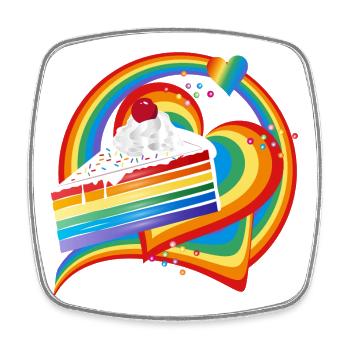 Stück Regenbogen Kuchen mit Sahne und Kirsche - Viereckiger Kühlschrankmagnet - Weiß - Vorne