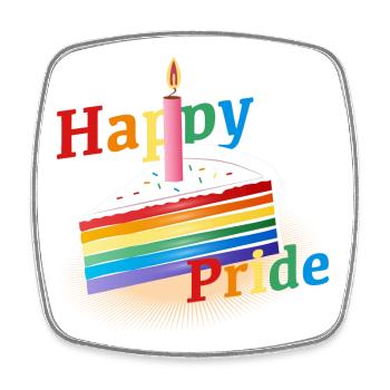 A piece of rainbow cake with birthday candle - Square fridge magnet - white - Front