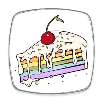 Morceau de gâteau arc-en-ciel avec cerise dans le style bande dessinée - Magnet carré - blanc - Devant